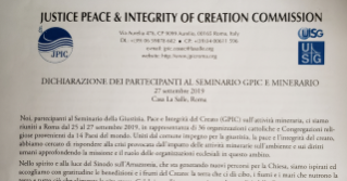  Dichiarazione dei partecipanti al seminario JPIC e minerario